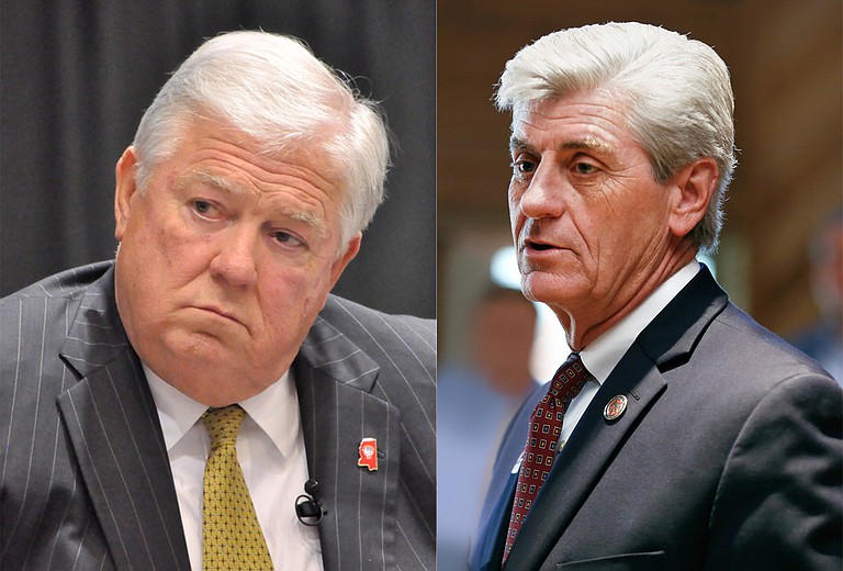 Former Gov. Haley Barbour (left) and current Gov. Phil Bryant (right) are defendants in the Troupe v. Barbour case, filed on behalf of children who are not receiving mental-health care services the law entitles them to. File Photo/Trip Burns; Imani Khayyam