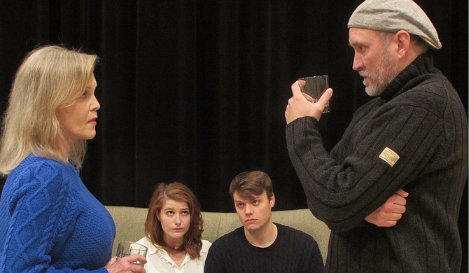 (From left to right) JoAnn Robinson (Martha), Annie Cleveland (Honey), David Lind (Nick) and Cullen Douglas (George) rehearse for New Stage Theatre’s “Who’s Afraid of Virginia Woolf?” Photo courtesy New Stage Theatre