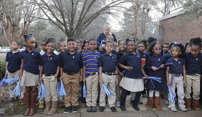 Casey Elementary School students wait for National Blue Ribbon flag raising ceremony to begin.