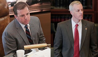 The Senate airport “takeover” bill authored by Sen. Josh Harkins, R-Flowood, (left) passed through the Senate Accountability Committee this morning; Sen. David Blount, D-Jackson, (right) voted against the bill and said the fight is about control.