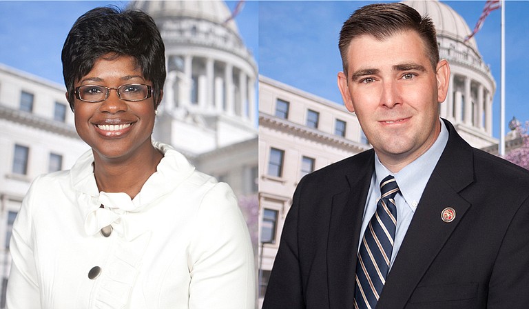 Rep. Adrienne Wooten, D-Ridgeland (left), argued against the “Mississippi Church Protection Act,” asking Rep. Andy Gipson, R-Braxton (right), how many instances of violence have occurred in Mississippi; Gipson had no answer. Photo courtesy Mississippi Legislature