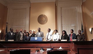 Mayor Tony Yarber stands with a sampling of the 30-member Criminal Justice Reform Task Force.