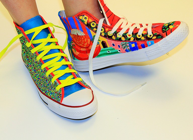 This month’s Third Thursday at the Mississippi Museum of Art features sneakers from artists such as Jessica Maffia (left) and Martha Ferris (right). Photo courtesy Mississippi Museum of Art