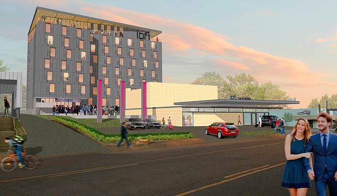 This early rendering of The Fondren hotel depicts the historic Kolb's Cleaners building that will become the front entrance and lobby of the hotel. Photo courtesy Duvall Decker Architects
