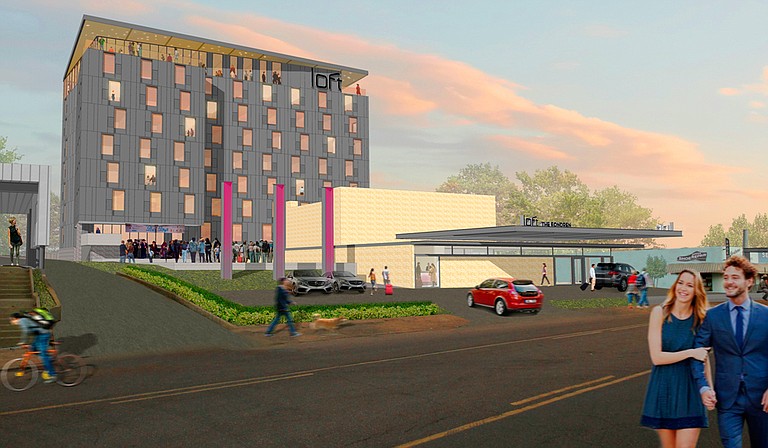 This early rendering of The Fondren hotel depicts the historic Kolb's Cleaners building that will become the front entrance and lobby of the hotel. Photo courtesy Duvall Decker Architects
