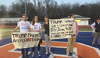 Protesters gathered outside of Madison Central High School at Donald Trump's March 7 rally. Photo courtesy Onelia Hawa