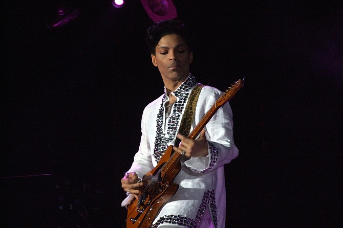 Prince plays at Coachella in 2008.