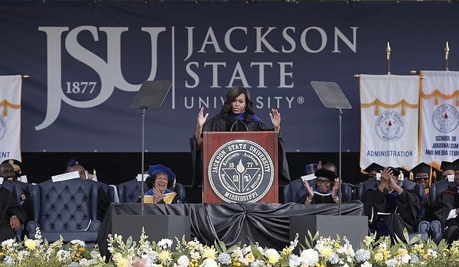 First Lady Michelle Obama gave a civil-rights lesson and called for excellence at Jackson State University's Spring 2016 commencement at Veteran's Memorial 