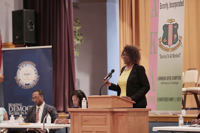 JMAA Commissioner Evelyn Reed promised litigation and FAA intervention over the state airport “takeover” during an April 21 NAACP public meeting.