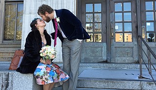 Sarah Gayden Hammond (lower left) and Andy Hammond (upper right) married at the  Hinds County Justice Court on Dec. 18, 2015. Photo courtesy Mary Sanders Ferriss