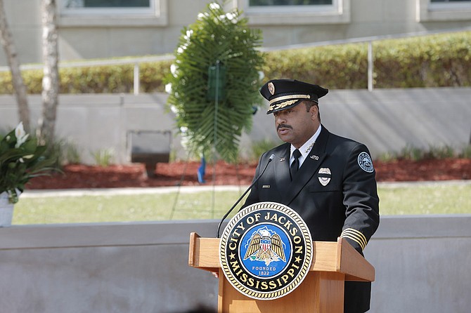 Chief Lee Vance spoke at the ceremony for fallen police officers.