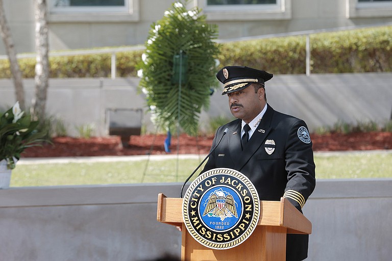 Chief Lee Vance spoke at the ceremony for fallen police officers.