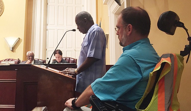 Dr. Scott Crawford waits his turn to speak to the Jackson City Council about accessibility for people with disabilities during the July 22 Planning Committee meeting.