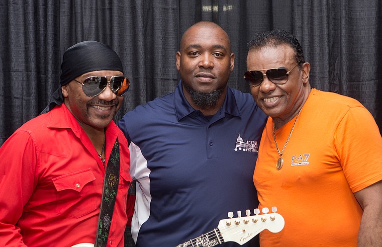 (Left to right) Ernie Isley, Festival Coordinator Alex Thomas and Ronald Isley pose at the 2015 Jackson Rhythm and Blues Festival, which takes place Aug. 19-20 at the Jackson Convention Complex this year. Photo courtesy Jackson Rhythm and Blues Festival/ Tate K. Nations
