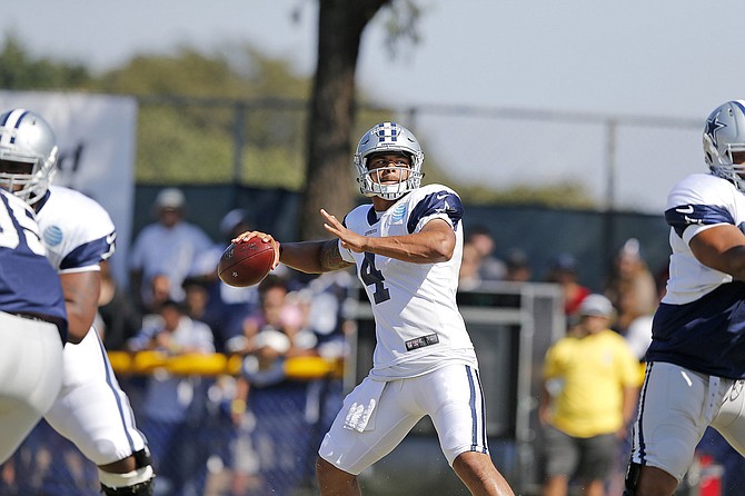 MSU alumnus and rookie quarterback for the Dallas Cowboys Dak Prescott threw for 139 yards and two touchdowns last Saturday in the Cowboys' preseason opener against the L.A. Rams. Photo courtesy James D. Smith/Dallas Cowboys