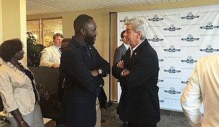 Jackson Mayor Tony Yarber (left) and Gov. Phil Bryant (right) both mentioned the "momentum" that the addition of a new air service to the Jackson-Medgar Wiley Evers International Airport means to the Jackson metro area.