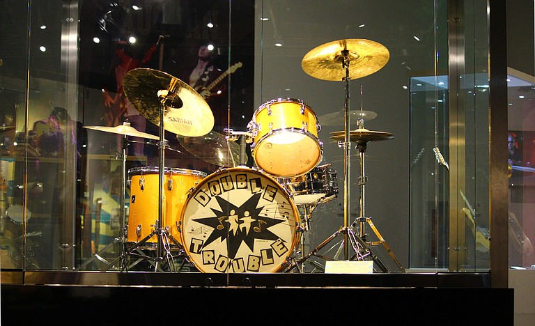 “Pride & Joy: The Texas Blues of Stevie Ray Vaughan” has memorabilia such as this drum set from the late blues-rock musician. Photo courtesy GRAMMY Museum Mississippi/Vickie Jackson