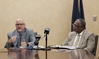 Dr. David Walker (left), director of the G.V. Sonny Montgomery Medical Center, and Darryl Brady (right), director of the Jackson VA Regional Office, held a press conference in July to announce national directives to change their offices under the U.S. Department of Veterans Affairs’ guidance.