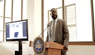 Mayor Tony Yarber addressed a small crowd at Thalia Mara Hall Thursday night for the 1 percent sales tax public information meeting, highlighting the projects as job-creators.