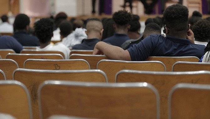 Students listen to a “Students Against Gun Violence Program” at Whitten Prepatory School on Oct. 19.