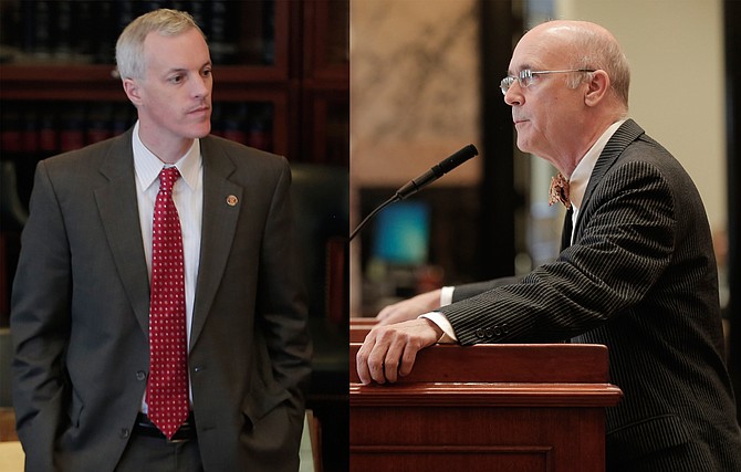 Four Democratic state senators, including Sen. David Blount, D-Jackson, (left) and Sen. Hob Bryan, D-Amory, said the Legislature should repeal the Taxpayer Pay Raise Act to help fund the state's crumbling infrastructure.