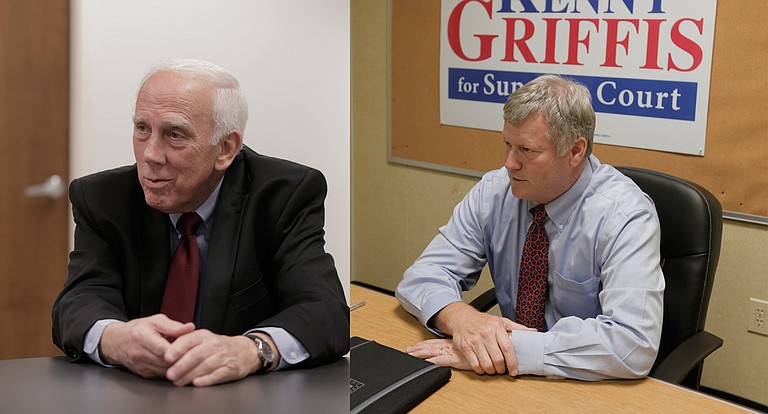 From local lawyer donations to outside groups running ads, donors spent over $1.5 million on the District 1, Position 3 Mississippi Supreme Court Race between Justice Jim Kitchens (left) and Judge Kenny Griffis (right).