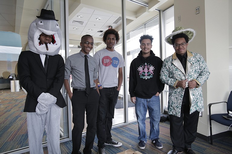 Javan Davis, Samuel Lewis, Jaquan Walker, Gerson Guevara and Terrence Dillon (pictured left to right) make up the Up to Us team at Jackson State University, which is raising awareness on-campus of the national debt.