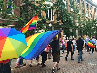 Protesters marched from the state capitol to the governor's mansion in early May to voice their disapproval of Phil Bryant signing House Bill 1523 into law.