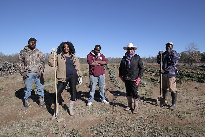 (Left to right) Zachary Williams, Chrisshawn Alexander, Curtis Williams, Cindy Ayers-Elliott and Daniel Murray are some of the farmers at Foot Print Farms.