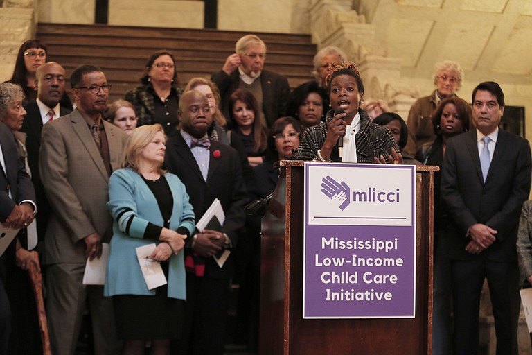 Advocates and lawmakers, including Cassandra Welchlin (pictured), announced the results of research about how Mississippi uses its Temporary Assistance for Needy Families funds and discussed how certain laws could help more funds go to child-care subsidies.