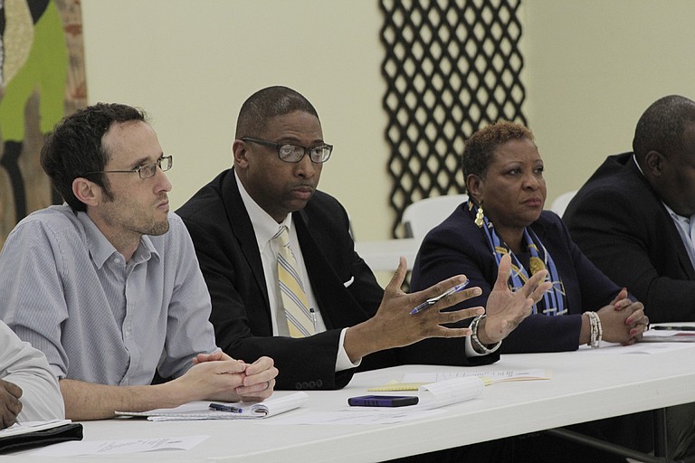 Members of the JPS School Board of Trustees Jed Oppenheim (left), Rickey Jones (center) and Beneta Burt (right), discussed the search for a new superintendent and heard public input at a work session on Jan. 3.