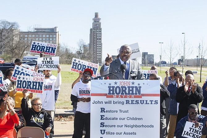 Sen. John Horhn, D-Jackson, officially announced his candidacy for mayor this morning, outlining a platform addressing Jackson's infrastructure and crime.
