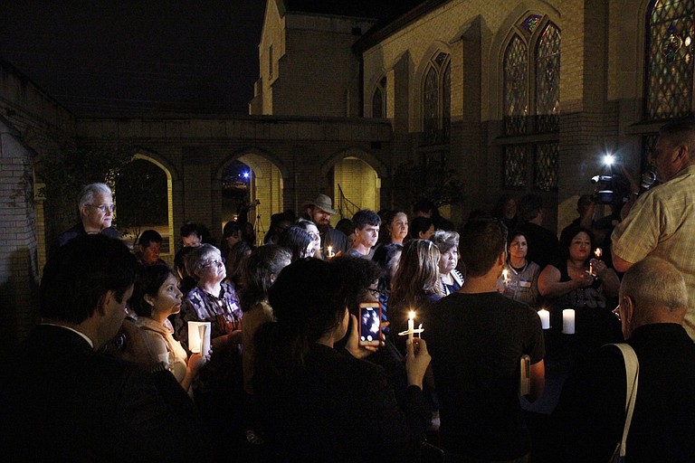 About 50 community members, pastors and advocates gathered at Fondren Presbyterian Church to hold a vigil and pray for Daniela Vargas' release from ICE's custody.