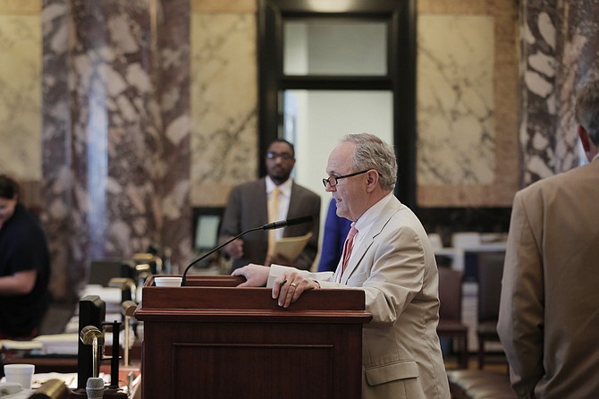 Sen. Buck Clarke, R-Hollandale, presented several budget bills Sunday evening. Both the Senate and the House must pass all budget bills by midnight on Monday.