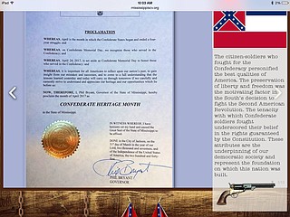 Gov. Phil Bryant signed the 2017 proclamation declaring April "Confederate Heritage Month" on March 31. It appeared almost immediately on the Mississippi Sons of Confederate Veteran website.