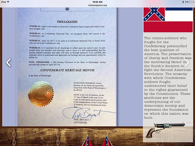 Gov. Phil Bryant signed the 2017 proclamation declaring April "Confederate Heritage Month" on March 31. It appeared almost immediately on the Mississippi Sons of Confederate Veteran website.