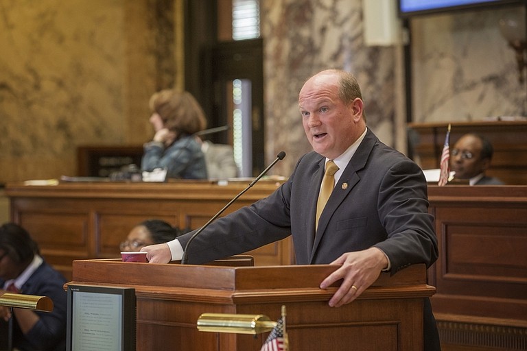 Sen. Brice Wiggins, R-Pascagoula, faced a barrage of questions from Democratic senators about a welfare fraud measure on the last day of session.