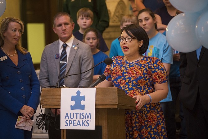 Petal native Chelsea McKinley, mother of three sons with autism, spoke at the Capitol on Monday in support of Autism Awareness Month.