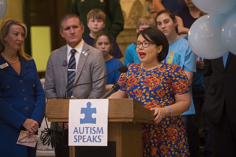 Petal native Chelsea McKinley, mother of three sons with autism, spoke at the Capitol on Monday in support of Autism Awareness Month.