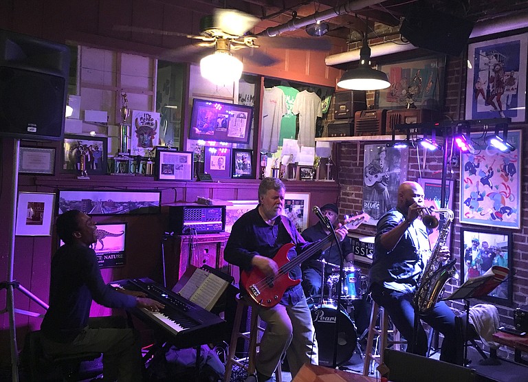 (Left to right) Bill Perry, Raphael Semmes, Quinous Johnson and Tiger Rogers perform for "Dinner, Drinks & Jazz" at Hal & Mal's.