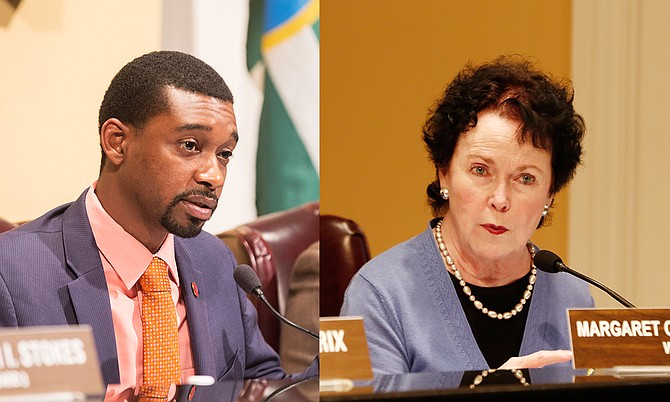 Councilman President Tyrone Hendrix and Councilwoman Margaret Barrett-Simon celebrated their last council meeting as elected officials Tuesday night.