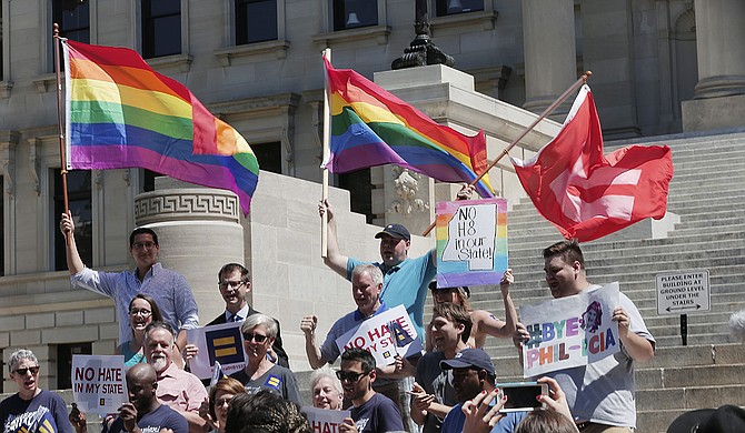 Protestors at a "No Hate in My State" rally against HB 1523 at the Capitol in Jackson.