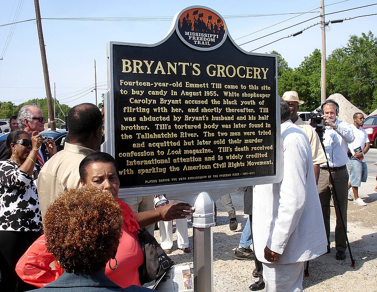 The Till marker was put up in 2011 as the first entry on the Mississippi Freedom Trail, a series of state-funded signs at significant civil rights sites. Photo courtesy Visit Mississippi
