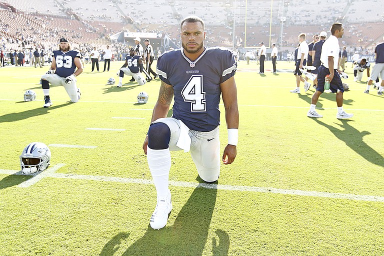 Dak Prescott, the former Mississippi State quarterback turned Cowboys starter, says he is excited about taking more of a leadership role on the team this season. He tells young people that his success is about about believing in himself, no matter what. Photo courtesy James D. Smith/Dallas Cowboys