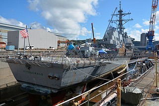 The USS Fitzgerald will be transported to Pascagoula for work at Ingalls Shipbuilding, part of Huntington Ingalls Industries of Newport News, Virginia. Photo courtesy Flickr/Daniel A. Taylor/U.S. Navy