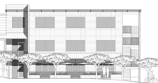 This is a partial rendering of The Precinct Fondren development at North State Street and Patton Avenue. The Jackson Planning Board rejected a patio variance for the building, which is expected to be filled with commercial development. This drawing indicates a patio on the front side. See full rendering at precinctfondren.com.