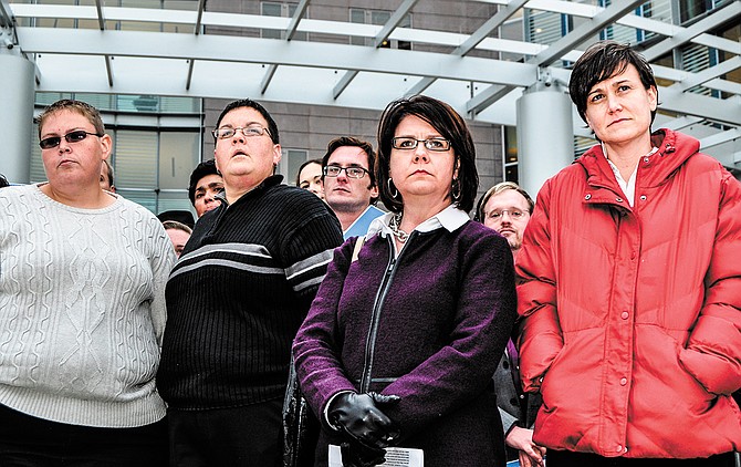 Plaintiffs in the CSE v. Bryant I case—(left to right) Rebecca Bickett, Andrea Sanders, Jocelyn Pritchett and Carla Webb—stand outside the federal courthouse in Jackson after a hearing in 2014. Trip Burns/File Photo