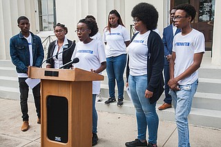 Zion Blount, a Murrah High School senior, spoke out against the impending state takeover of JPS. Photo courtesy Stephen Wilson