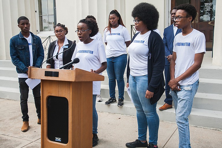 Zion Blount, a Murrah High School senior, spoke out against the impending state takeover of JPS. Photo courtesy Stephen Wilson