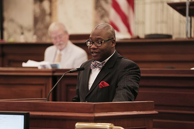 Democratic State Sen. Derrick Simmons of Greenville said Thursday that the students have a constitutional right to peacefully protest and they should not be punished for kneeling.